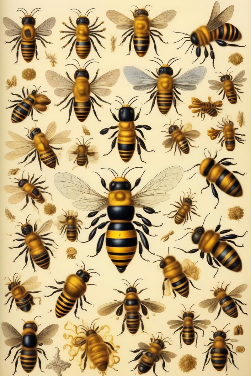 00087-3304167120-_lora_Maria Sibylla Merian Style_1_Maria Sibylla Merian Style - Beautiful, perfectly drawn Impressive honey bees in the style of.png